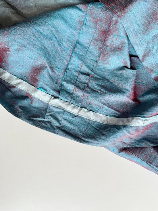 Vintage 60's Unbranded Iridescent Blue Dupioni Silk A-Line Dress, Size S - Picture 10 of 11